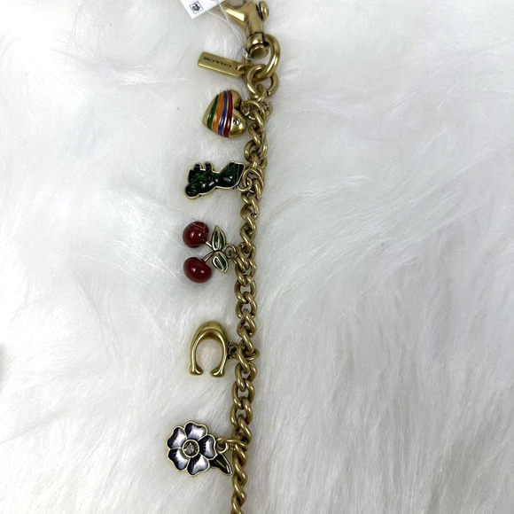 Coach Motif Chain Bag Charm In Metal/Brass/Multi Heart Cherry C CN119 NWT - Picture 3 of 7